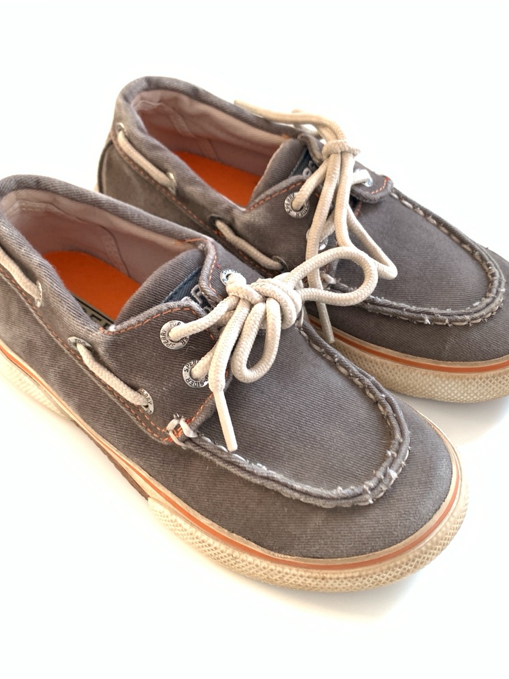 Sperry Kids Brown Canvas Moccasin Boat Shoes with Cream Laces 10.5